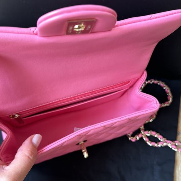 CHANEL 23P Pink Mini Flap Bag Top Handle Gold Hardware - Picture 2 of 11